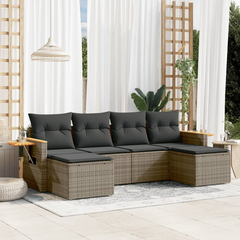 6 Piece Garden Sofa Set with Cushions Grey Poly Rattan Payday Deals
