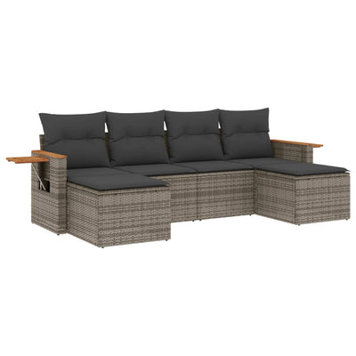 6 Piece Garden Sofa Set with Cushions Grey Poly Rattan Payday Deals