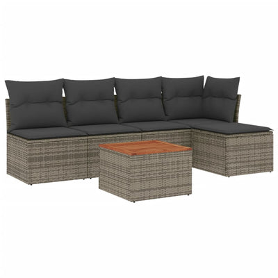 6 Piece Garden Sofa Set with Cushions Grey Poly Rattan Payday Deals