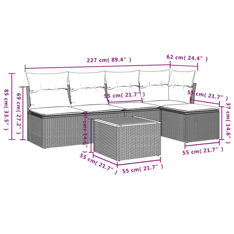 6 Piece Garden Sofa Set with Cushions Grey Poly Rattan Payday Deals