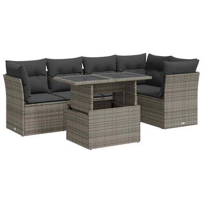 6 Piece Garden Sofa Set with Cushions Grey Poly Rattan Payday Deals
