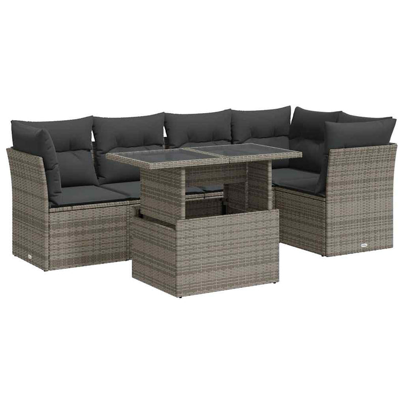 6 Piece Garden Sofa Set with Cushions Grey Poly Rattan Payday Deals