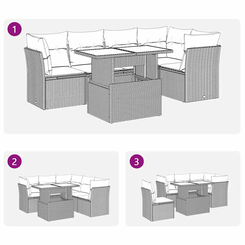 6 Piece Garden Sofa Set with Cushions Grey Poly Rattan Payday Deals