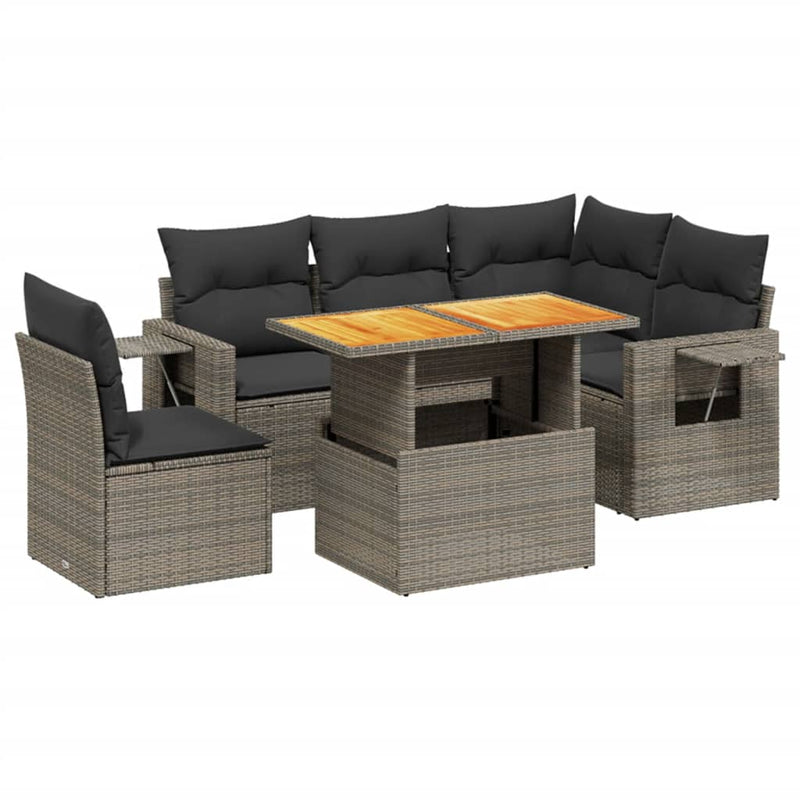 6 Piece Garden Sofa Set with Cushions Grey Poly Rattan Payday Deals