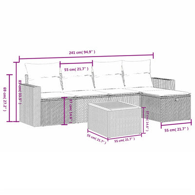 6 Piece Garden Sofa Set with Cushions Grey Poly Rattan Payday Deals