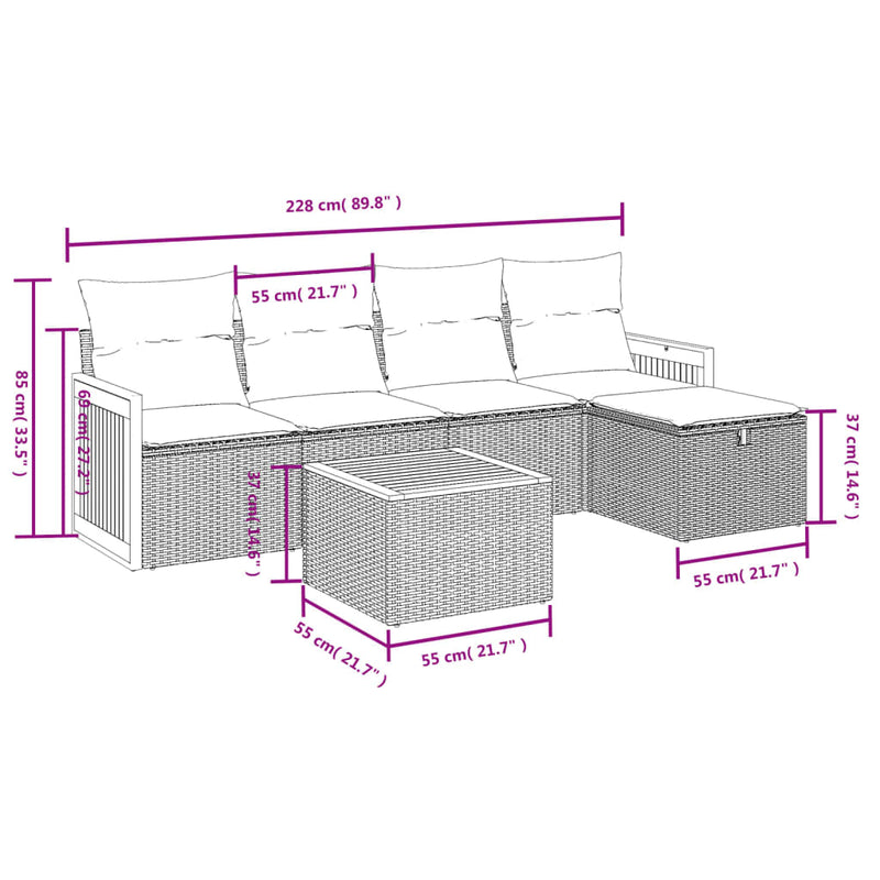 6 Piece Garden Sofa Set with Cushions Grey Poly Rattan Payday Deals