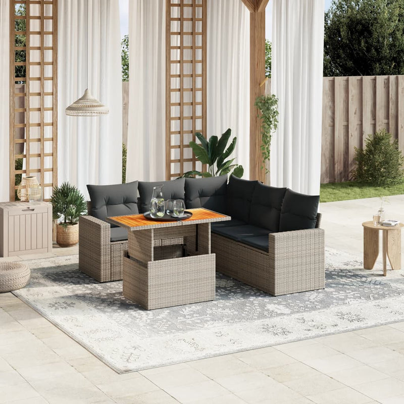 6 Piece Garden Sofa Set with Cushions Grey Poly Rattan Payday Deals