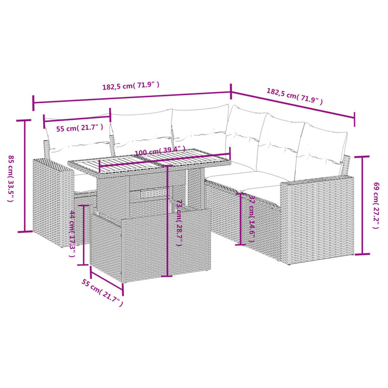 6 Piece Garden Sofa Set with Cushions Grey Poly Rattan Payday Deals