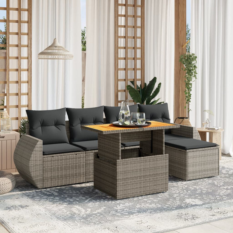 6 Piece Garden Sofa Set with Cushions Grey Poly Rattan Payday Deals