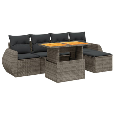 6 Piece Garden Sofa Set with Cushions Grey Poly Rattan Payday Deals