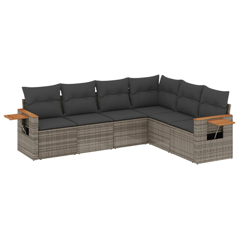 6 Piece Garden Sofa Set with Cushions Grey Poly Rattan Payday Deals
