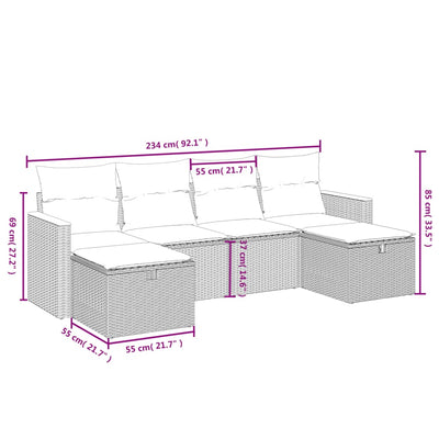 6 Piece Garden Sofa Set with Cushions Grey Poly Rattan Payday Deals