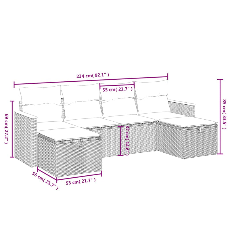 6 Piece Garden Sofa Set with Cushions Grey Poly Rattan Payday Deals