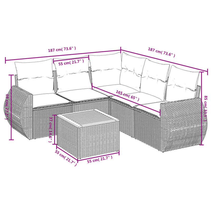 6 Piece Garden Sofa Set with Cushions Grey Poly Rattan Payday Deals