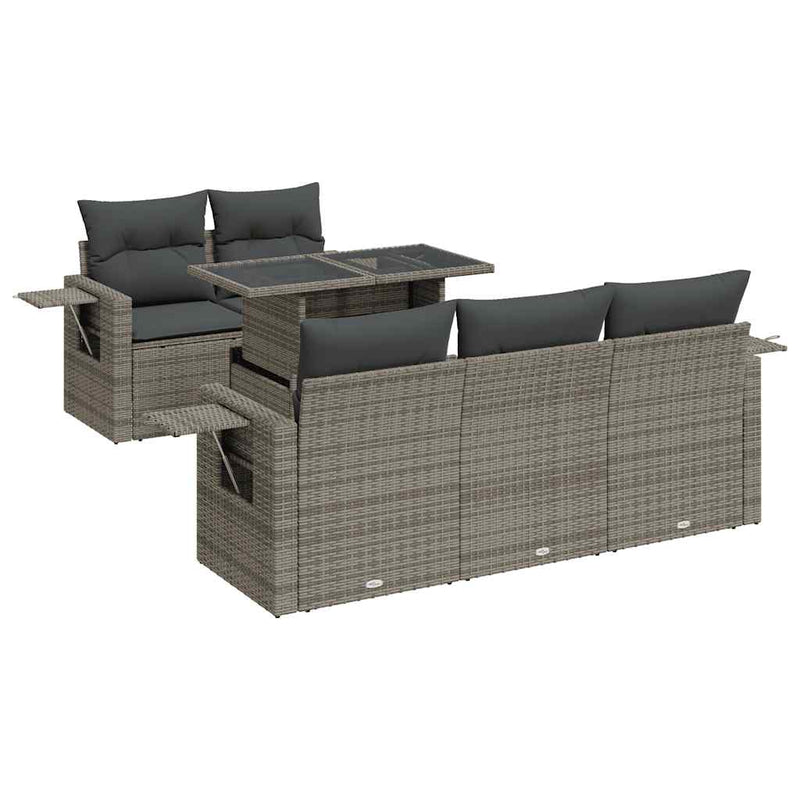 6 Piece Garden Sofa Set with Cushions Grey Poly Rattan Payday Deals