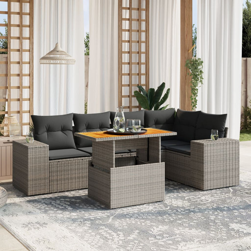6 Piece Garden Sofa Set with Cushions Grey Poly Rattan Payday Deals