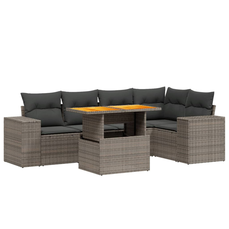 6 Piece Garden Sofa Set with Cushions Grey Poly Rattan Payday Deals