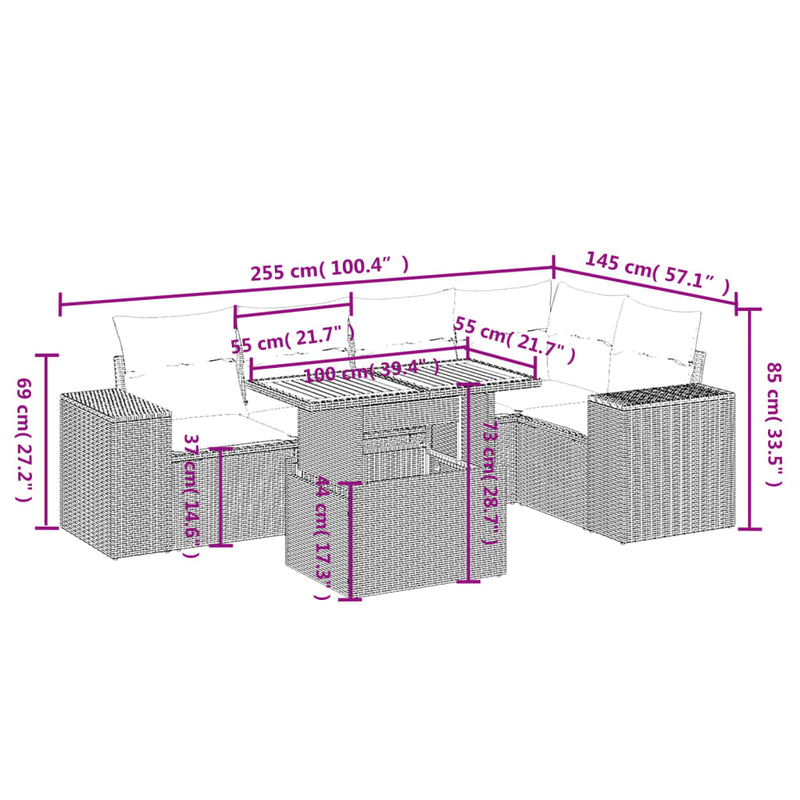 6 Piece Garden Sofa Set with Cushions Grey Poly Rattan Payday Deals
