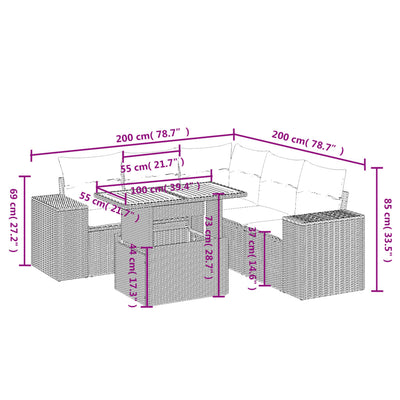 6 Piece Garden Sofa Set with Cushions Grey Poly Rattan Payday Deals