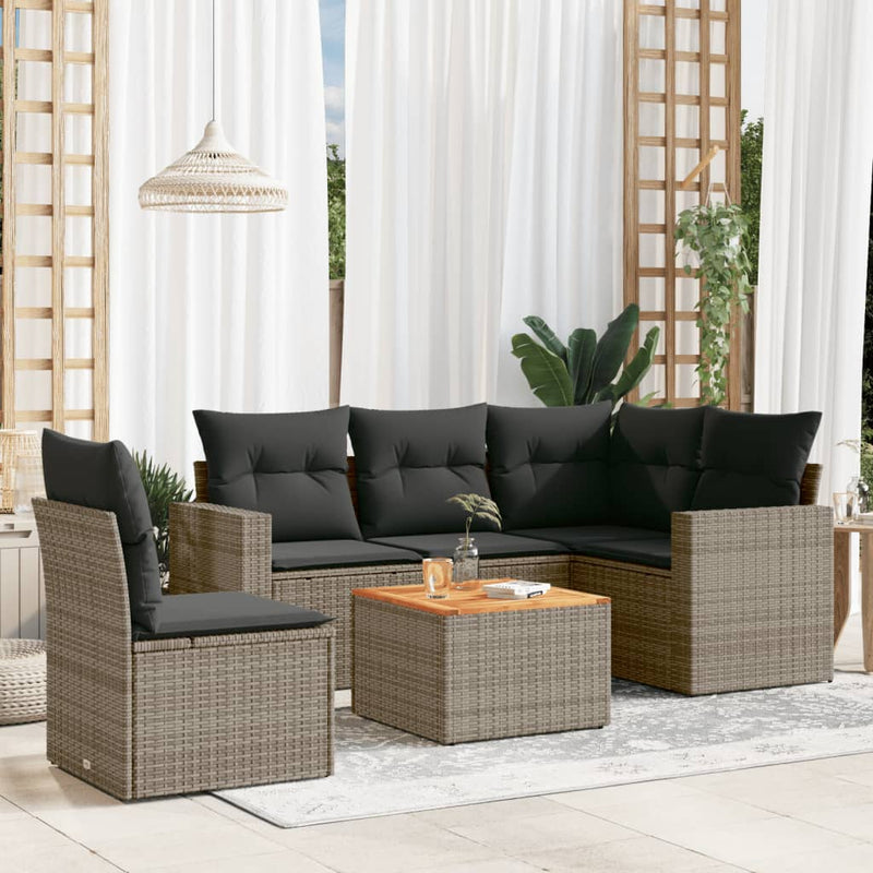 6 Piece Garden Sofa Set with Cushions Grey Poly Rattan Payday Deals
