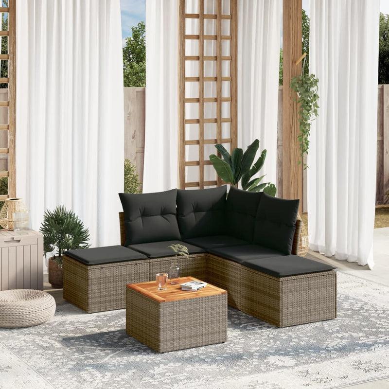 6 Piece Garden Sofa Set with Cushions Grey Poly Rattan Payday Deals