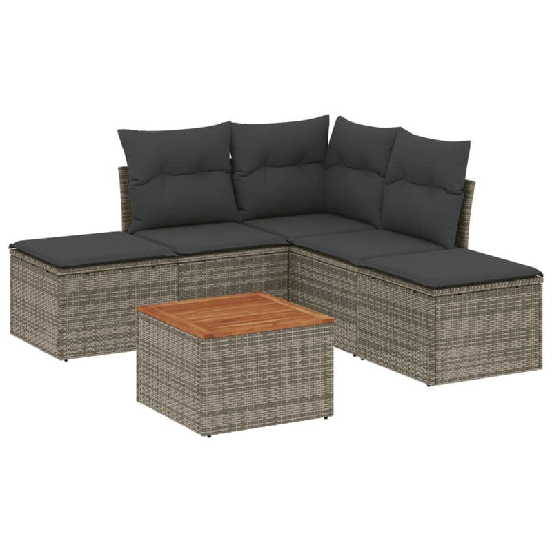 6 Piece Garden Sofa Set with Cushions Grey Poly Rattan Payday Deals