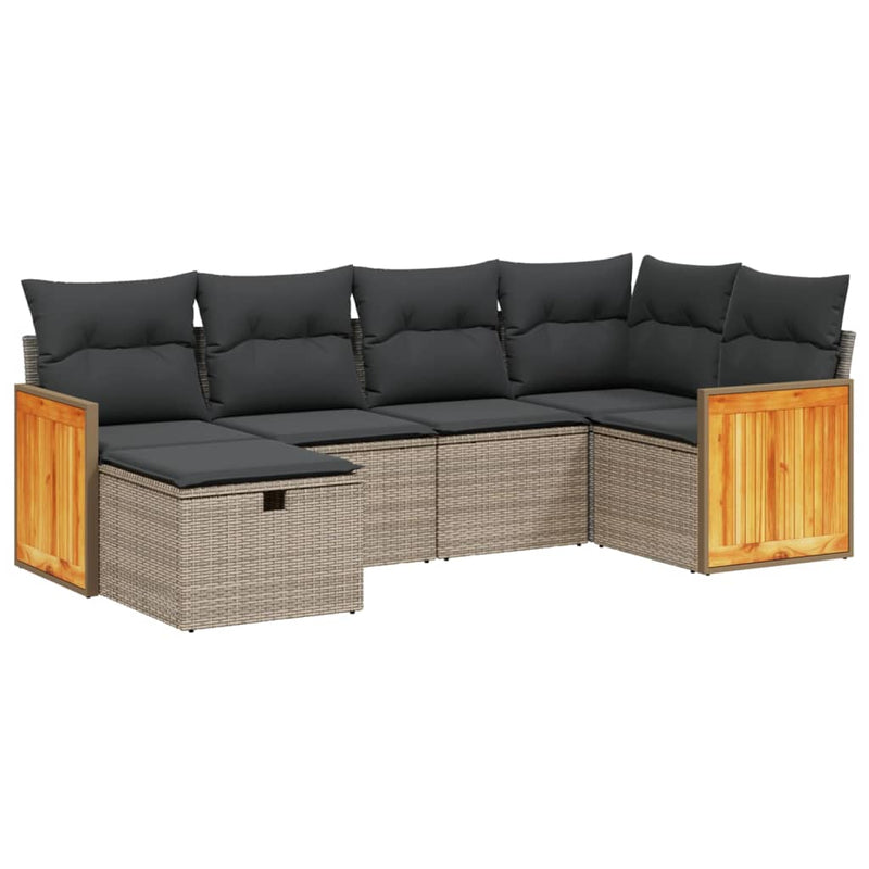 6 Piece Garden Sofa Set with Cushions Grey Poly Rattan Payday Deals