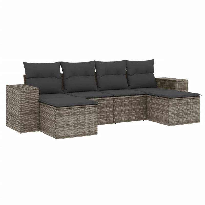 6 Piece Garden Sofa Set with Cushions Grey Poly Rattan Payday Deals