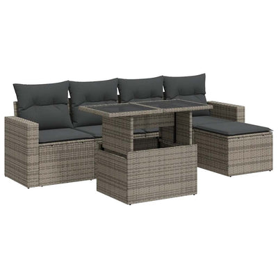 6 Piece Garden Sofa Set with Cushions Grey Poly Rattan Payday Deals