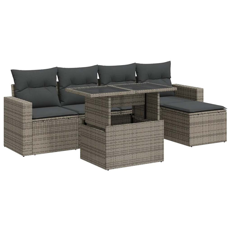 6 Piece Garden Sofa Set with Cushions Grey Poly Rattan Payday Deals