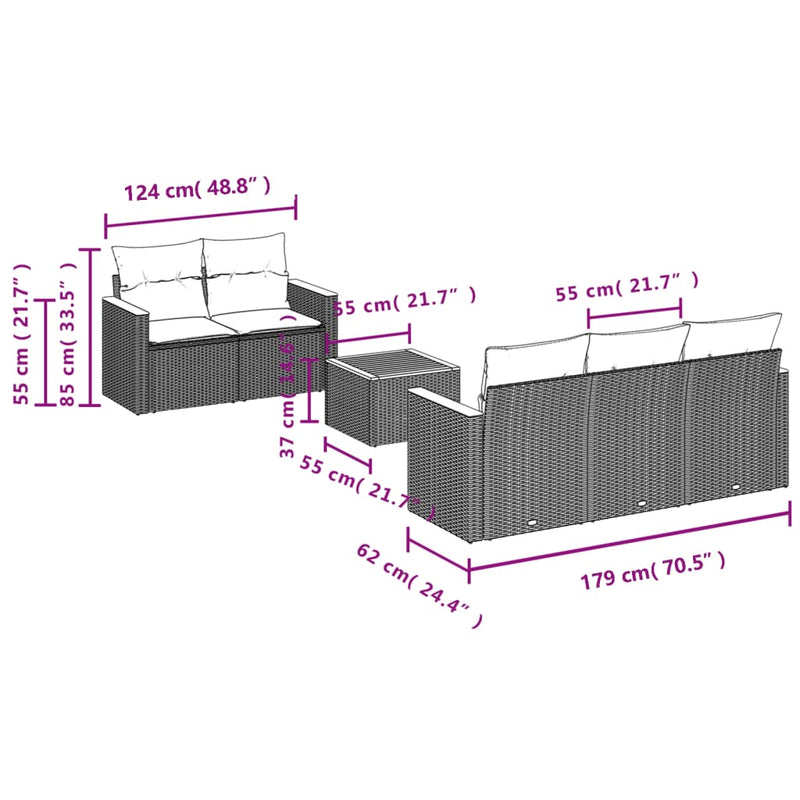 6 Piece Garden Sofa Set with Cushions Grey Poly Rattan Payday Deals