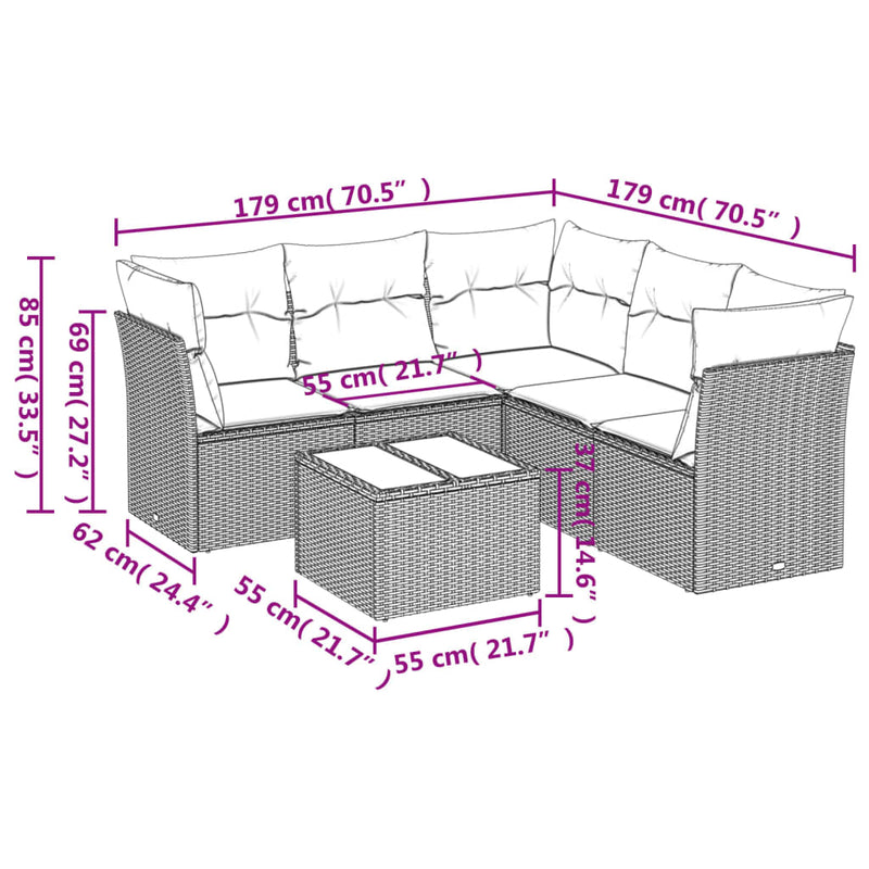6 Piece Garden Sofa Set with Cushions Grey Poly Rattan Payday Deals