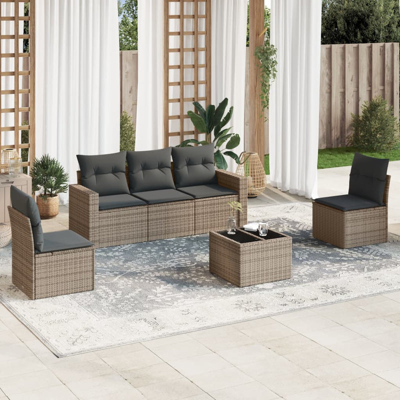 6 Piece Garden Sofa Set with Cushions Grey Poly Rattan Payday Deals
