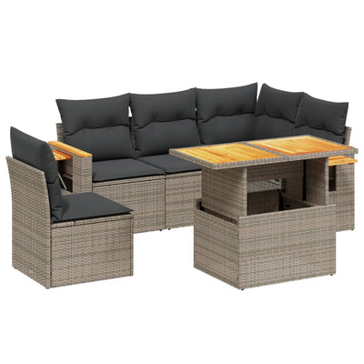 6 Piece Garden Sofa Set with Cushions Grey Poly Rattan Payday Deals