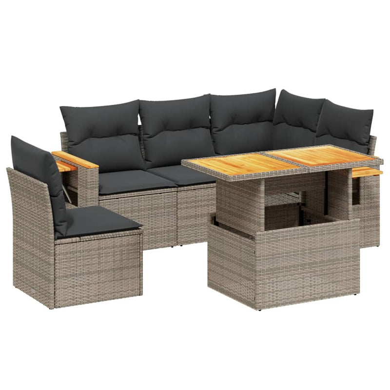 6 Piece Garden Sofa Set with Cushions Grey Poly Rattan Payday Deals