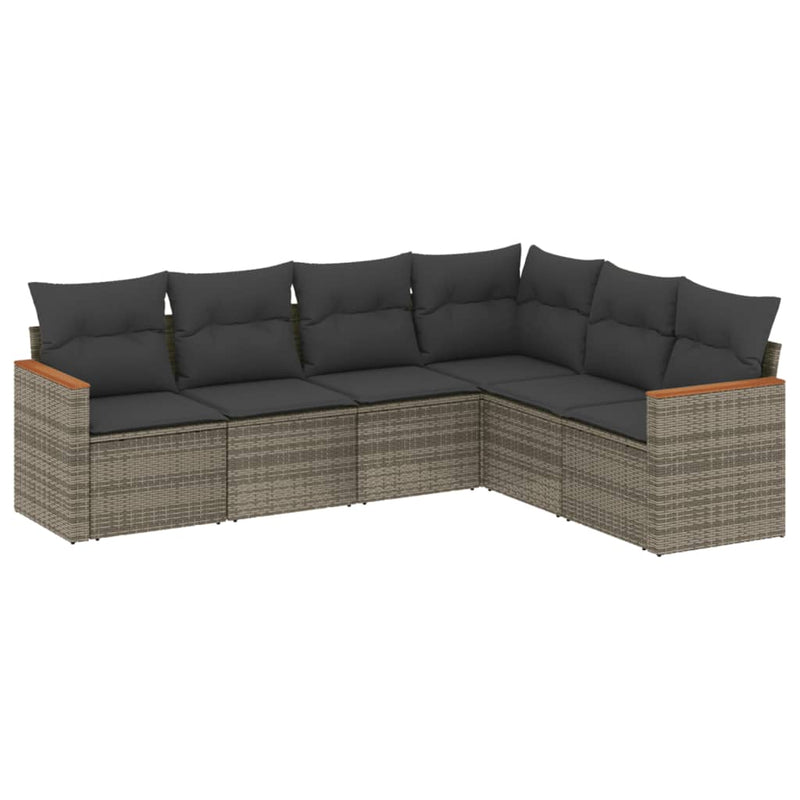6 Piece Garden Sofa Set with Cushions Grey Poly Rattan Payday Deals