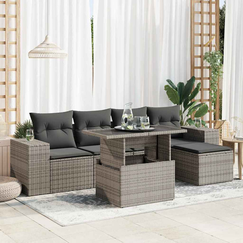6 Piece Garden Sofa Set with Cushions Grey Poly Rattan Payday Deals