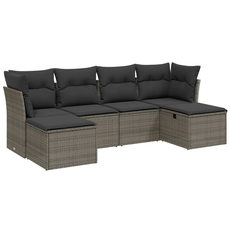 6 Piece Garden Sofa Set with Cushions Grey Poly Rattan Payday Deals