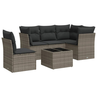 6 Piece Garden Sofa Set with Cushions Grey Poly Rattan Payday Deals