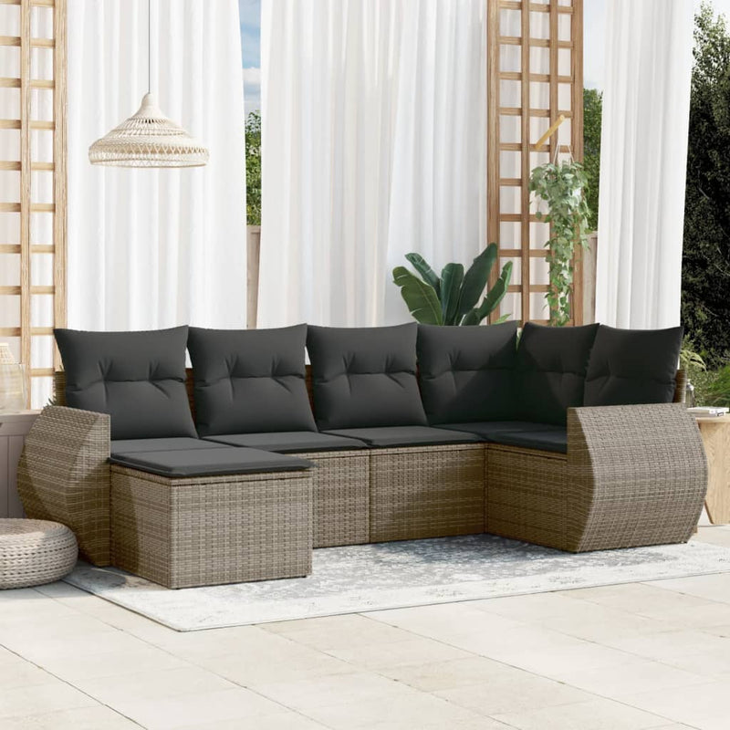 6 Piece Garden Sofa Set with Cushions Grey Poly Rattan Payday Deals