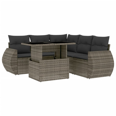 6 Piece Garden Sofa Set with Cushions Grey Poly Rattan Payday Deals