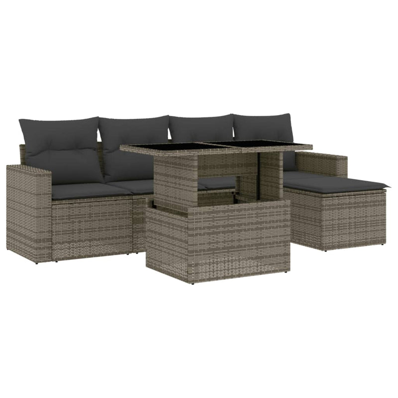 6 Piece Garden Sofa Set with Cushions Grey Poly Rattan Payday Deals