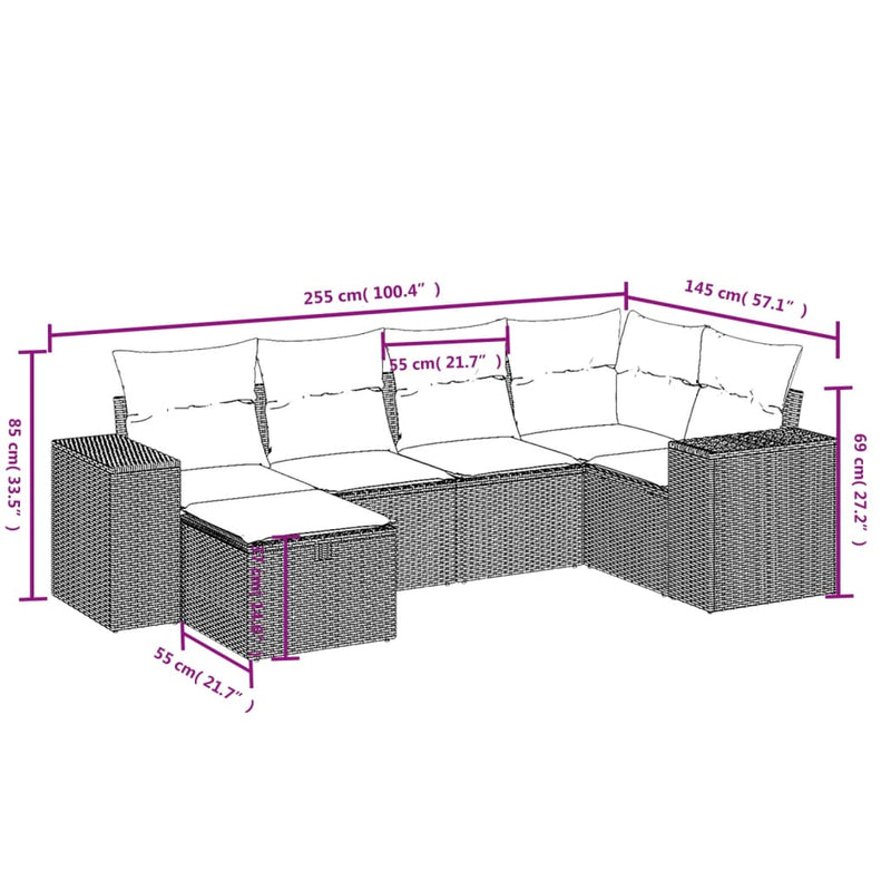 6 Piece Garden Sofa Set with Cushions Grey Poly Rattan Payday Deals