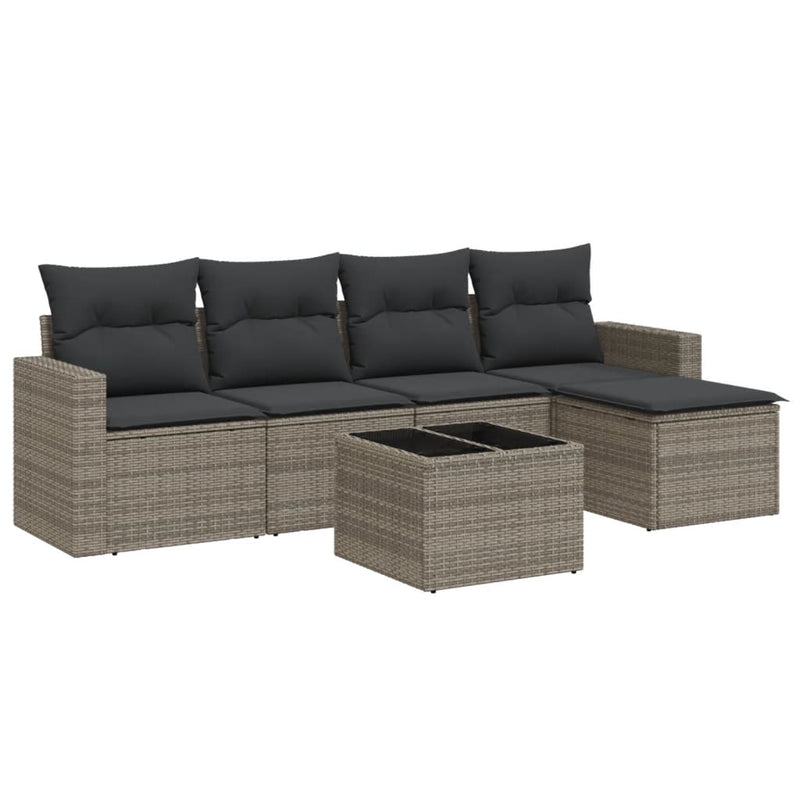 6 Piece Garden Sofa Set with Cushions Grey Poly Rattan Payday Deals