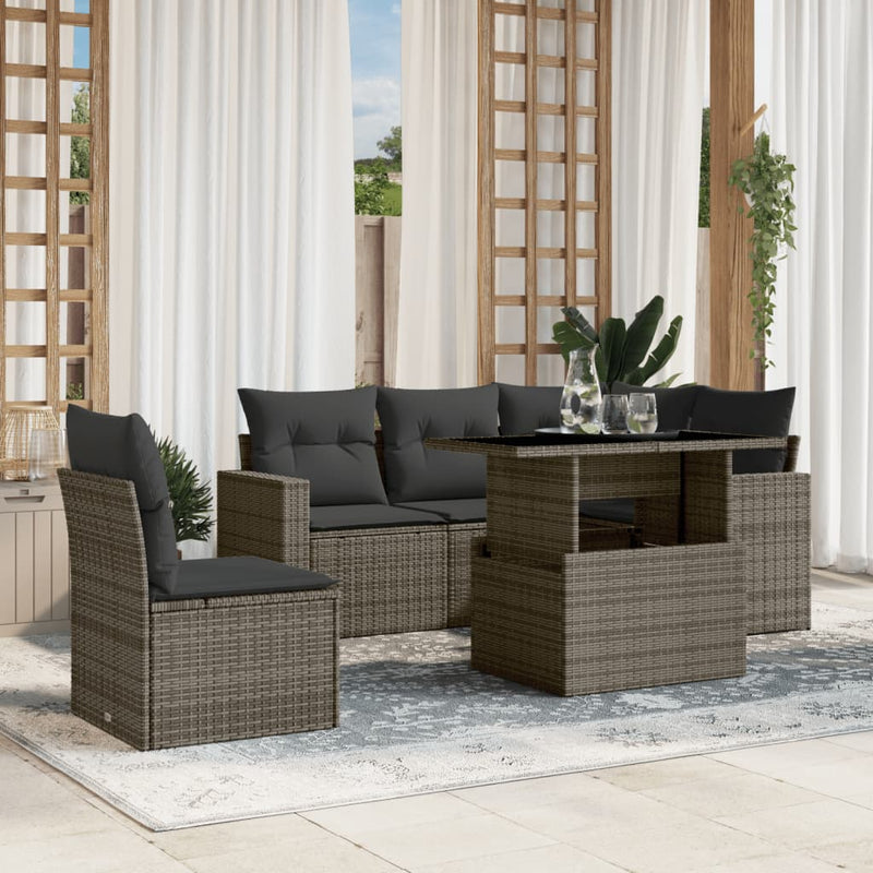 6 Piece Garden Sofa Set with Cushions Grey Poly Rattan Payday Deals