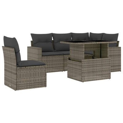 6 Piece Garden Sofa Set with Cushions Grey Poly Rattan Payday Deals