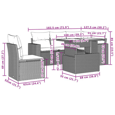 6 Piece Garden Sofa Set with Cushions Grey Poly Rattan Payday Deals