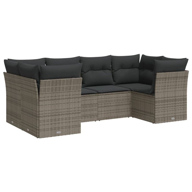 6 Piece Garden Sofa Set with Cushions Grey Poly Rattan Payday Deals