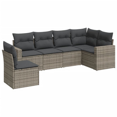 6 Piece Garden Sofa Set with Cushions Grey Poly Rattan Payday Deals