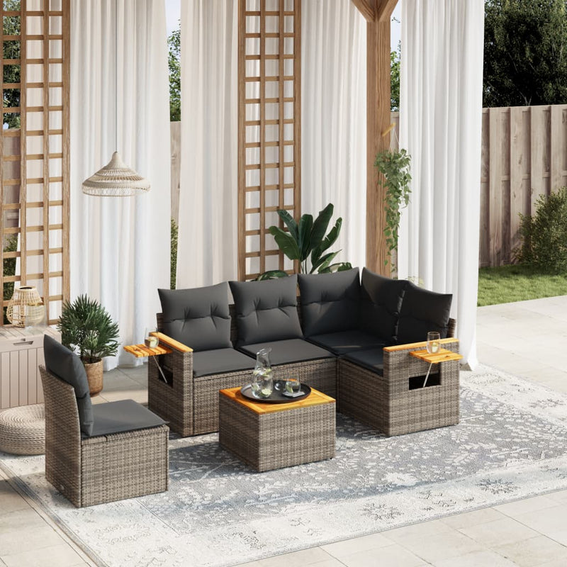6 Piece Garden Sofa Set with Cushions Grey Poly Rattan Payday Deals